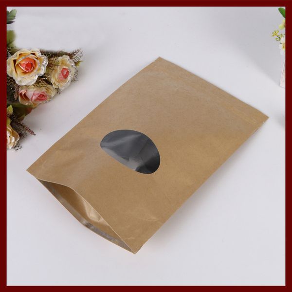 

17*24+4 20pcs brown self zip lock kraft paper bags with window for gifts sweets and candy jewelry retail package paper