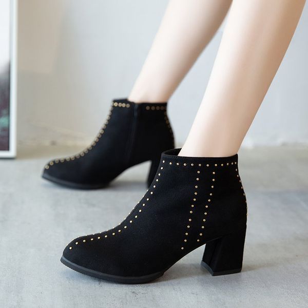 

2020 new fashion low cut side zip professional women's wild warm suede high heel classic non-slip ladies booties b20-29, Black