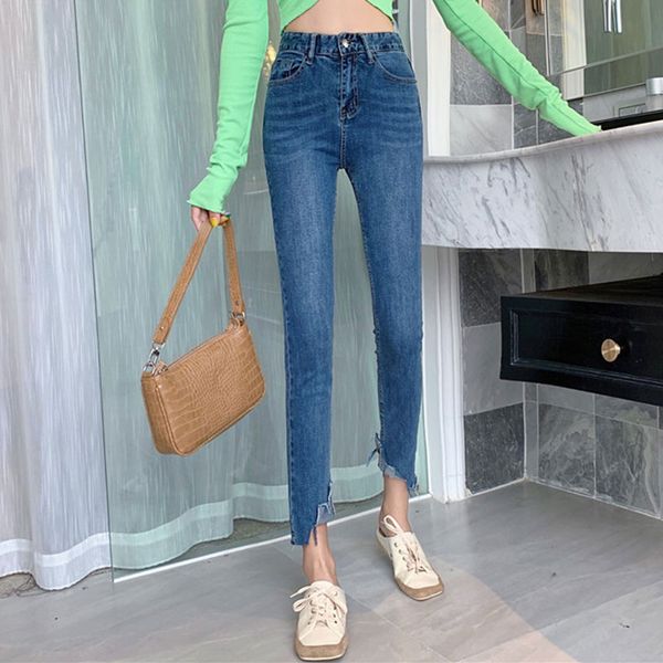 

2020 new nine pants high waist jeans female tight skinny casual pants ankle length jeans woman lady boyfriend, Blue