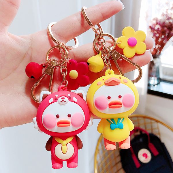 

korean version of cute glue net red duck keychain female cartoon doll key chain ins bag pendant couple accessories, Silver