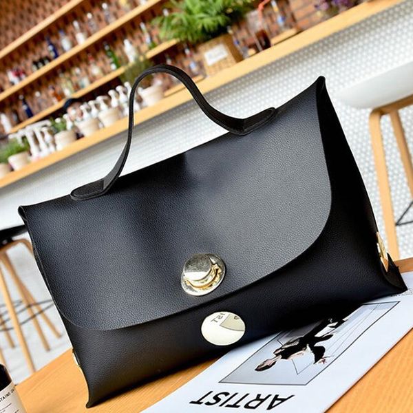 

street large metal round buckle portable generous package simple large capacity handbag ladies tote