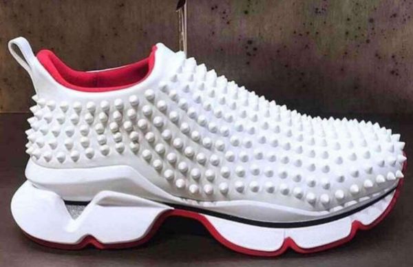 

2019 Men Designer casual shoes Newest Krystal Spike Sock Trainers Luxury Red Bottom Sneakers Neoprene men Rivet Sneaker Spike-Sock Flat Shoe