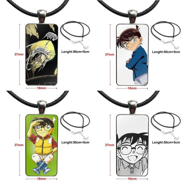 

for women vintage jewelry steel color glass cabochon choker pendant long rectangle necklace anime series detective conan, Silver