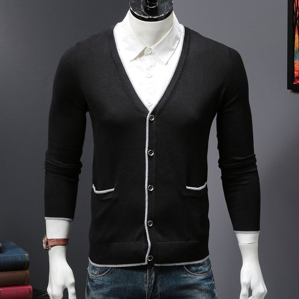 

winter thin men's knitted sweater coat sweatercoat black long sleeve cardigan full buttons male causal plus size clothing fall, White;black