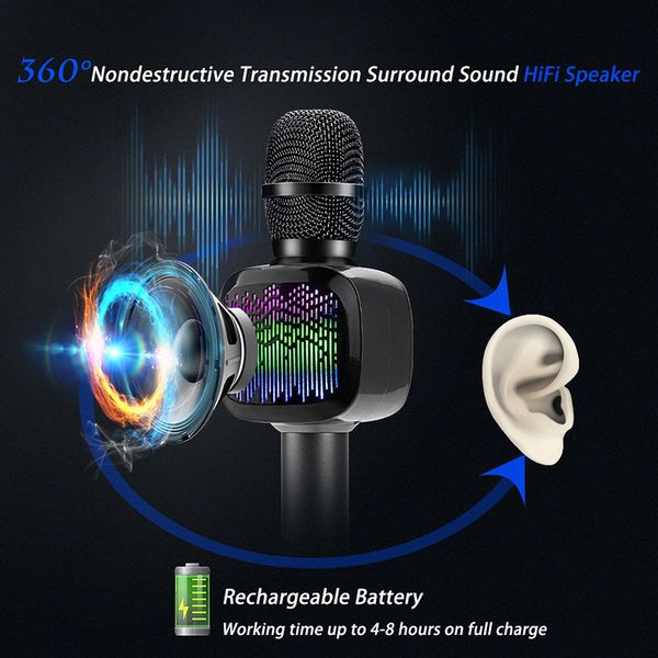 

беспроводной ручной караоке микрофон с динамиком, встроенным в 48pcs светодиодные фонари, портативный bluetooth караоке для любого компьютер