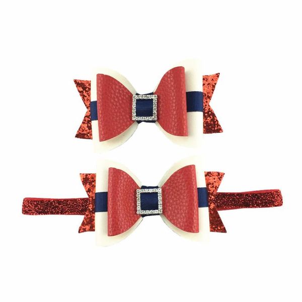 

30pc/lot girls 4'' american flag hair bow hair clips for 2020 fourth of july headband accessories kids patriotic bow, Slivery;white