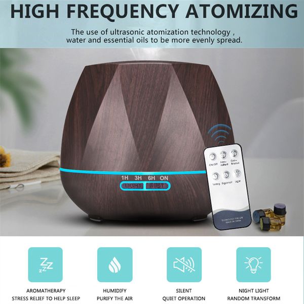 

brand new 500ml remote control ultrasonic air humidifier essential oil diffuser mist maker humidificador 7 color led aromatherapy