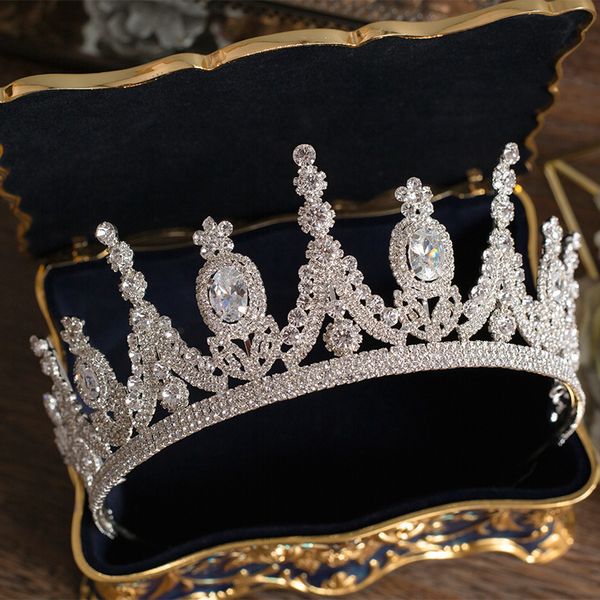 

luxury tiaras and crowns cz zirconia princess pageant engagement headband wedding hair accessories evening dress bridal jewelry cj191226, White;golden