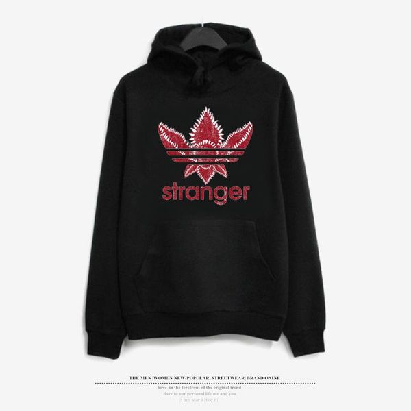 

странные вещи мужские толстовки модельер флис с капюшоном o-образным вырезом повседневные кофты топы, Black