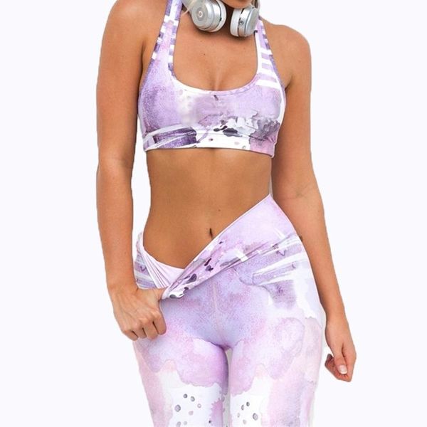 

casual print sporting suit women 2 piece set fitness clothes workout sportswear for female high waist leggings and bra tracksuit convention, Gray