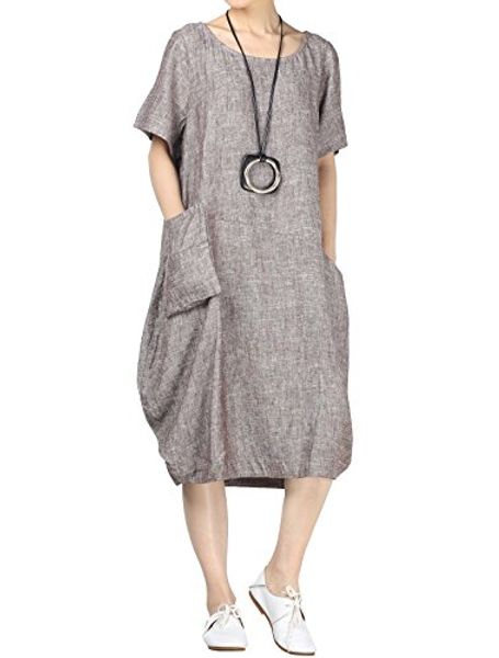 

mordenmiss women's cocoon midi dress bubble hem tunic w/hi-low pockets, Black;gray