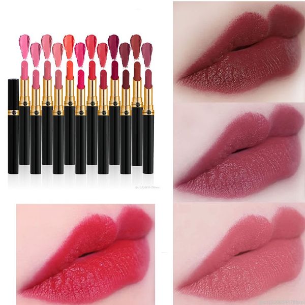 

12 colors thin black gold matte lipstick glossy velvet waterproof lasting red pigment nude lip tint batom makeup cosmetic tslm2