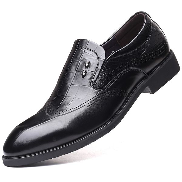 

limeike new layer cowhide dress shoes men's shoes business men's leather, Black
