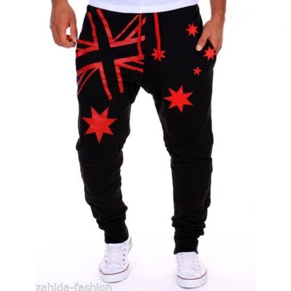 

men's novels novelty stars print pants fashion leisure pants, Black