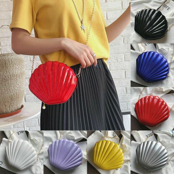 

1pc new seashell shape shoulder bag laser mermaid sea shell chain purse cross body a