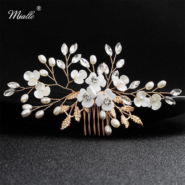 

miallo small white flower gold color hair comb wedding hair accessories jewelry crystal headpieces bridal tiaras, White;golden