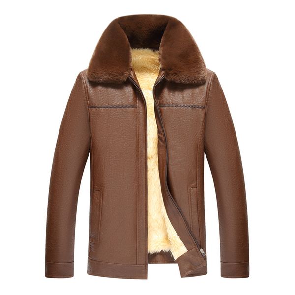 

2019 средних лет меховой воротник мужское кожаное пальто кожаная куртка блуждающие peddler пальто среднего возраста, Black