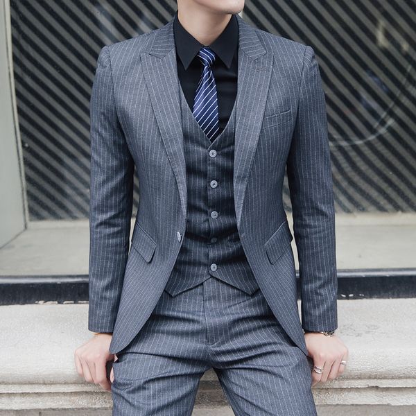 

groom male wedding dance dress grey slim tuxedo men formal business suit suit 3 pieces (jacket + trousers + vest, White;black