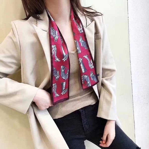 

luxury women animal print scarf joker small silk scarfs neckerchief sheep print kerchief 10cm*100cm, Blue;gray