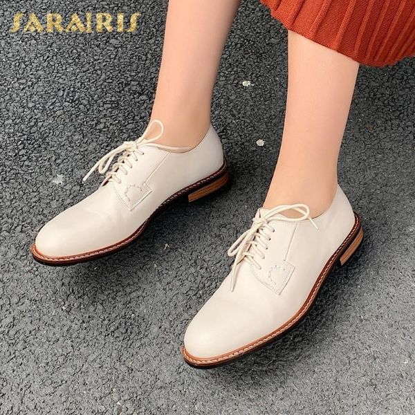 

karin 2020 large size 43 genuine cow leather brogue shoes women flats lace-up solid office lady shoes woman flats, Black