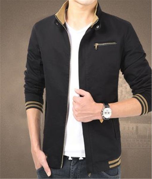 

fashion designer pure color jackets long sleeve mens coats spring autumn mens stand collar outwear with zipper, Black;brown
