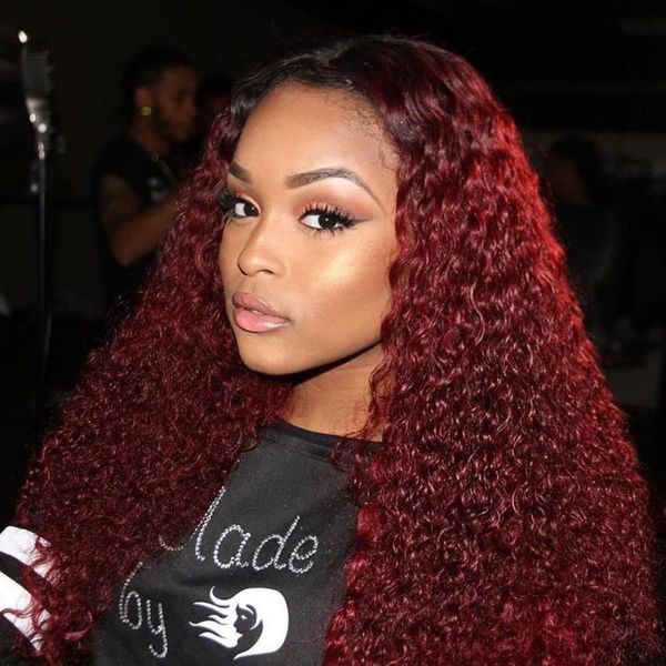 

99j full lace wig human hair burgundy colored human hair curly wigs part brazilian lace remy wig for women baby, Black;brown