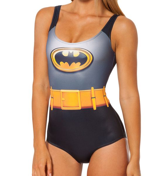 

new girl summer comic the avengers batman belt 3d prints sleeveless one-piece swimsuit swimwear women bathing suit plus, White;black