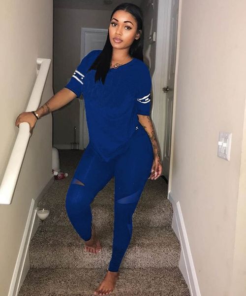 

women 2 pieces sports outfits fish scale pattern stitching suit short sleeve v-neck casual suit long pant, Gray