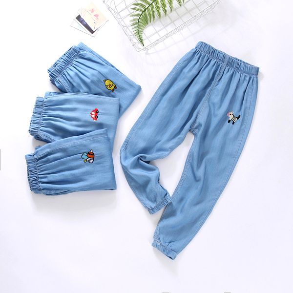 

children's clothing 2019 summer thin section boy jeans girls pants mosquito pants baby cotton foreign air loose trousers, Blue