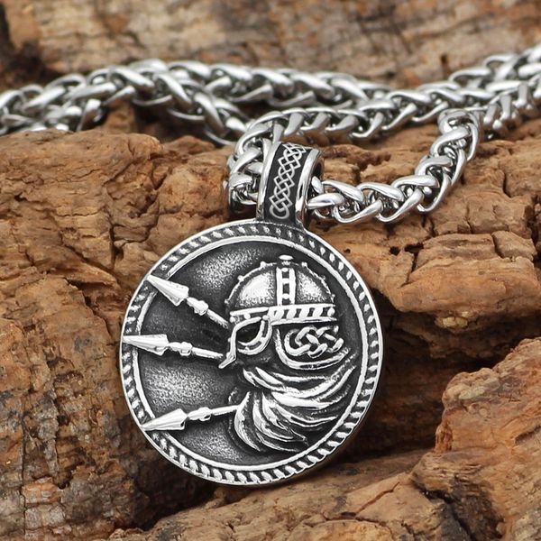 

nordic viking odin amulet stainless steel talisman pendant necklace with viking gift bag, Silver