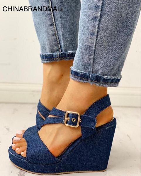 

2020 new women wedges sandals summer blue platform sandals women casual shoes high heel sandalias mujer zapatos de mujer, Black