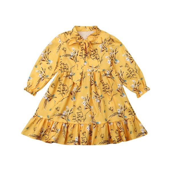 

2-7y boho малышей дети baby girl шифоновое платье с длинным рукавом принцесса цветов печати оборками a-line платье, Red;yellow