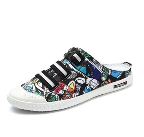 

men floral print vintage slippers brogue shoes spring vintage classic male casual summer slippers men f165, Black