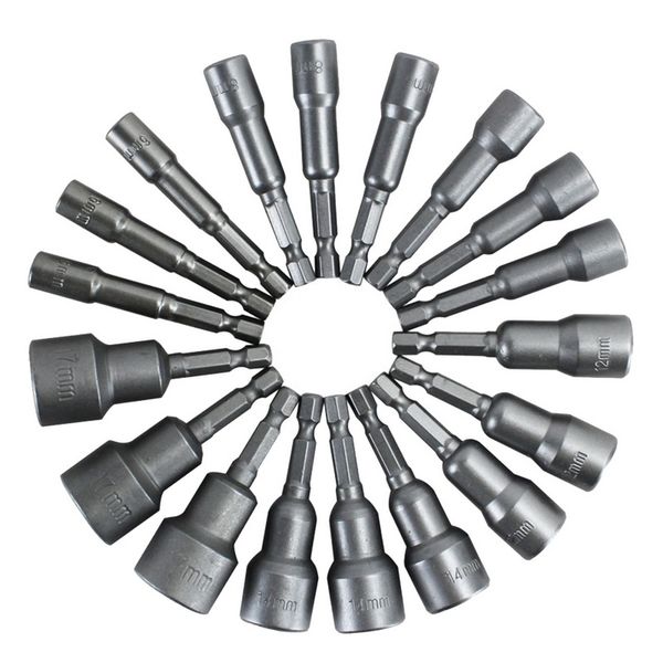 

6mm-9mm set round shank power nut driver setter magnetic hex socket electric screwdriver socket hex shank magnetic power nut