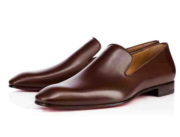 

men wedding shoes,party dress , italy genuine leather red bottom loafers shoes dandelion flat black brown men flat shoes