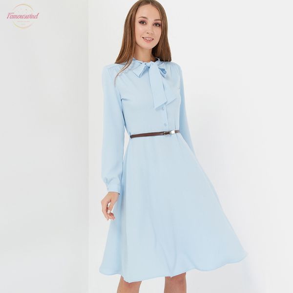 

women vintage bow tie a line party dress long sleeve bow collar office dress elegant autumn knee dress female solid, Black;gray