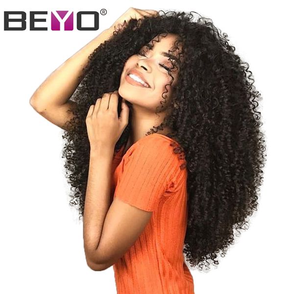 

afro kinky curly 13x6 lace front human hair wigs for black woman malaysian wig with baby hair pre plucked hairline remy beyo, Black;brown