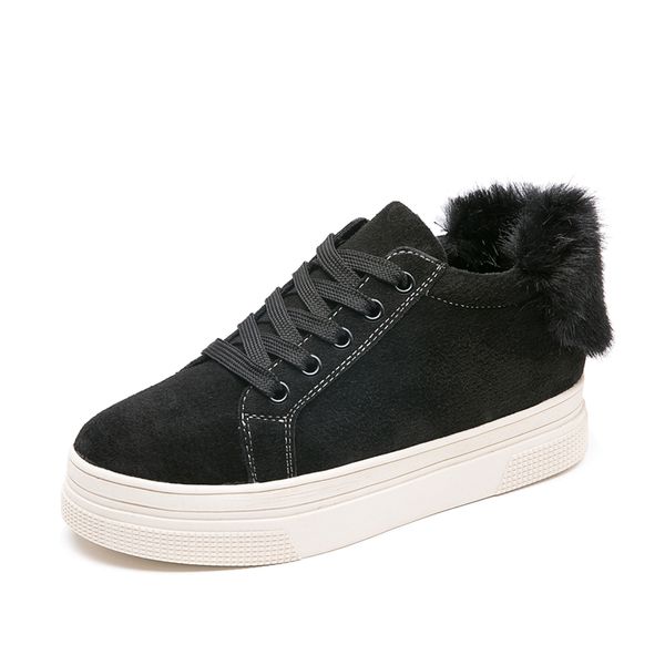 

autumn and winter new products] furry shoes hong kong [plus velvet] temperament shoes korean fashion round head women's t, Black