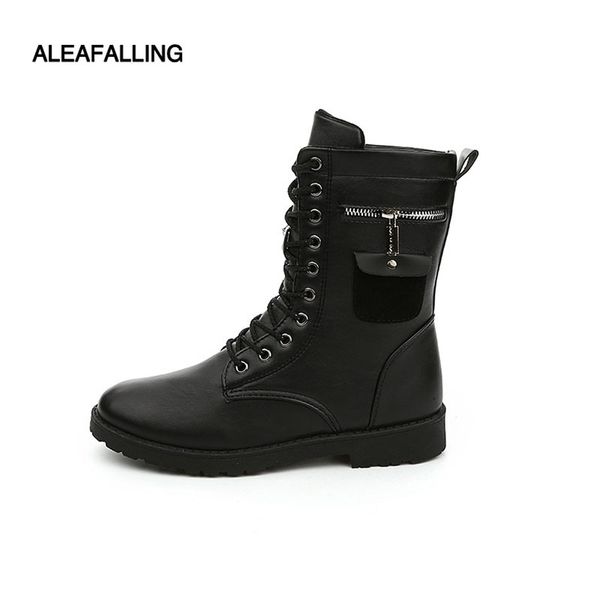 

aleafalling classical good man's boots lace up mid-calf buckle men shoes outdoor street style men shoes size 39-44 m064, Black