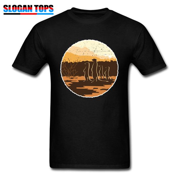 

t-shirt 2019 men new tshirt meerkat sunset desert scene safari style mens t shirts casual father clothes print animals tee, White;black