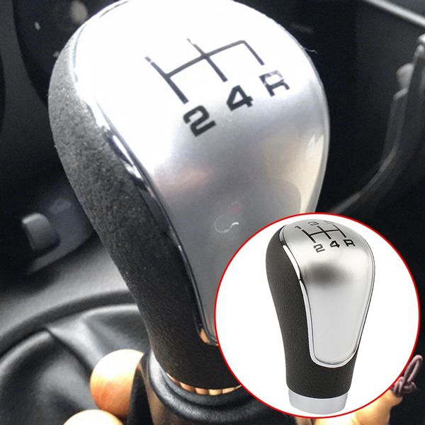 Universal Silver Leather Car 5-Speed Gear Shift Knob Stick Manual Shifter Lever
