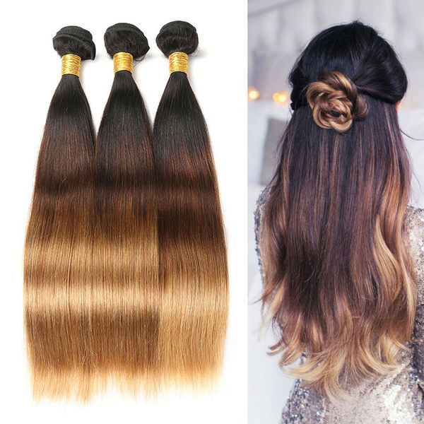 

ombre бразильские прямые пучки волос плетение 100% 3 шт. реми наращивание волос человека плетение волос t1b / 4/27, Black