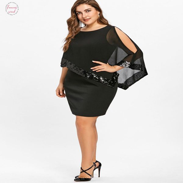 

dress fashion new women plus size cold shoulder overlay asymmetric chiffon strapless sequins dresses dropship mar8, Black;gray