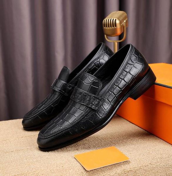 

original box] new arrival h mens oxfords business dress drive cow leather slip on shoes size 38-45, Black