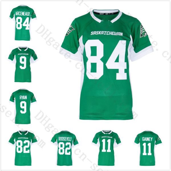 

2019 new green saskatchewan roughriders custom football jerseys men women youth stitched 84 arceneaux 9 ryan 82 roosevelt 11 gainey, Black