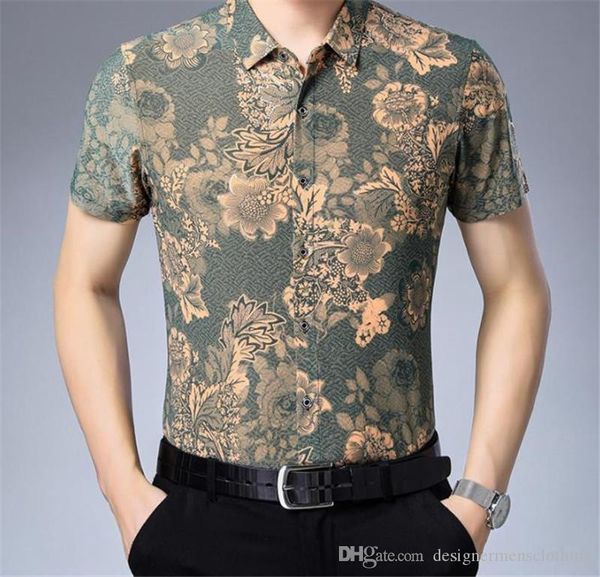 

цветочные печати turn down воротник mens casual рубашки с коротким рукавом тощий подросток топы мода мужской одежда, White;black