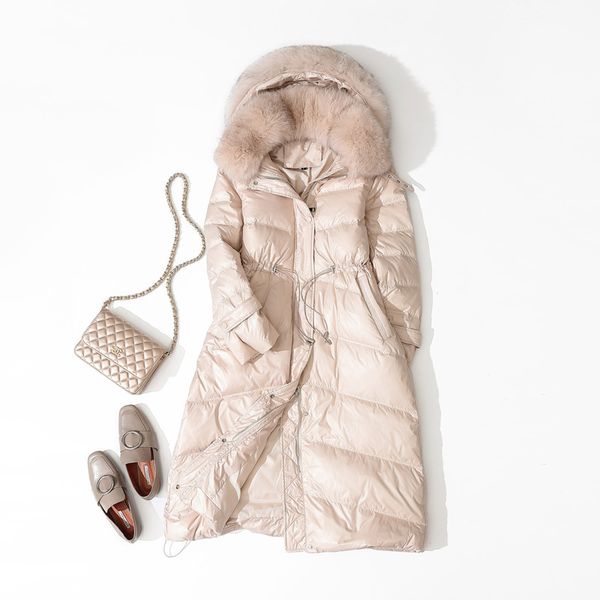 

vrouwen donsjack 2019 nieuwe winter jas grote bontkraag vrouwen lange paragraaf verdikking slim warm hooded voor vrouwelijke, Black
