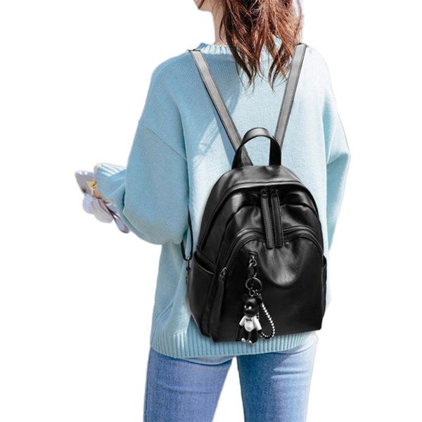 

women girls black backpack travel school backpack shoulder bags bear zipper
