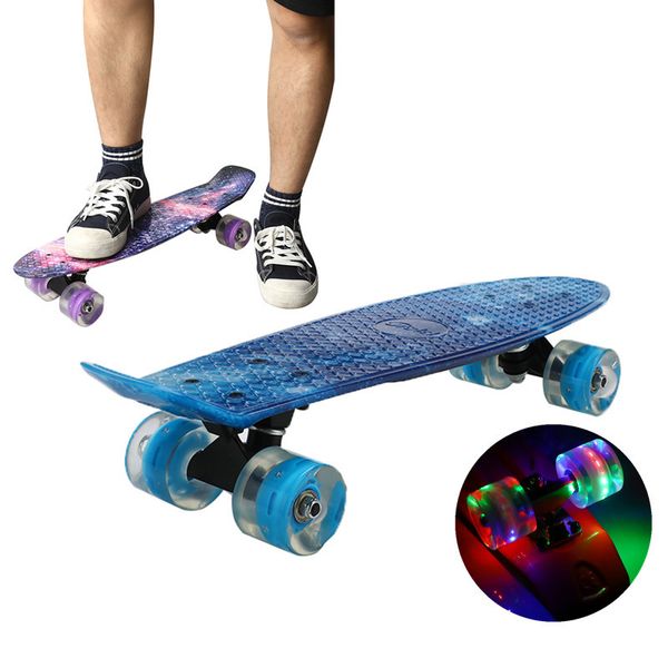 

22inch skate board flashing light mini cruiser skateboard plastic starry sky galaxy printed longboard street outdoor sport