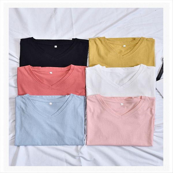 

short-sleeved t-shirt underpants t-shirt women's ins fashionable women's 2020 solid color v-neck all-match classic girlfriends sho, White